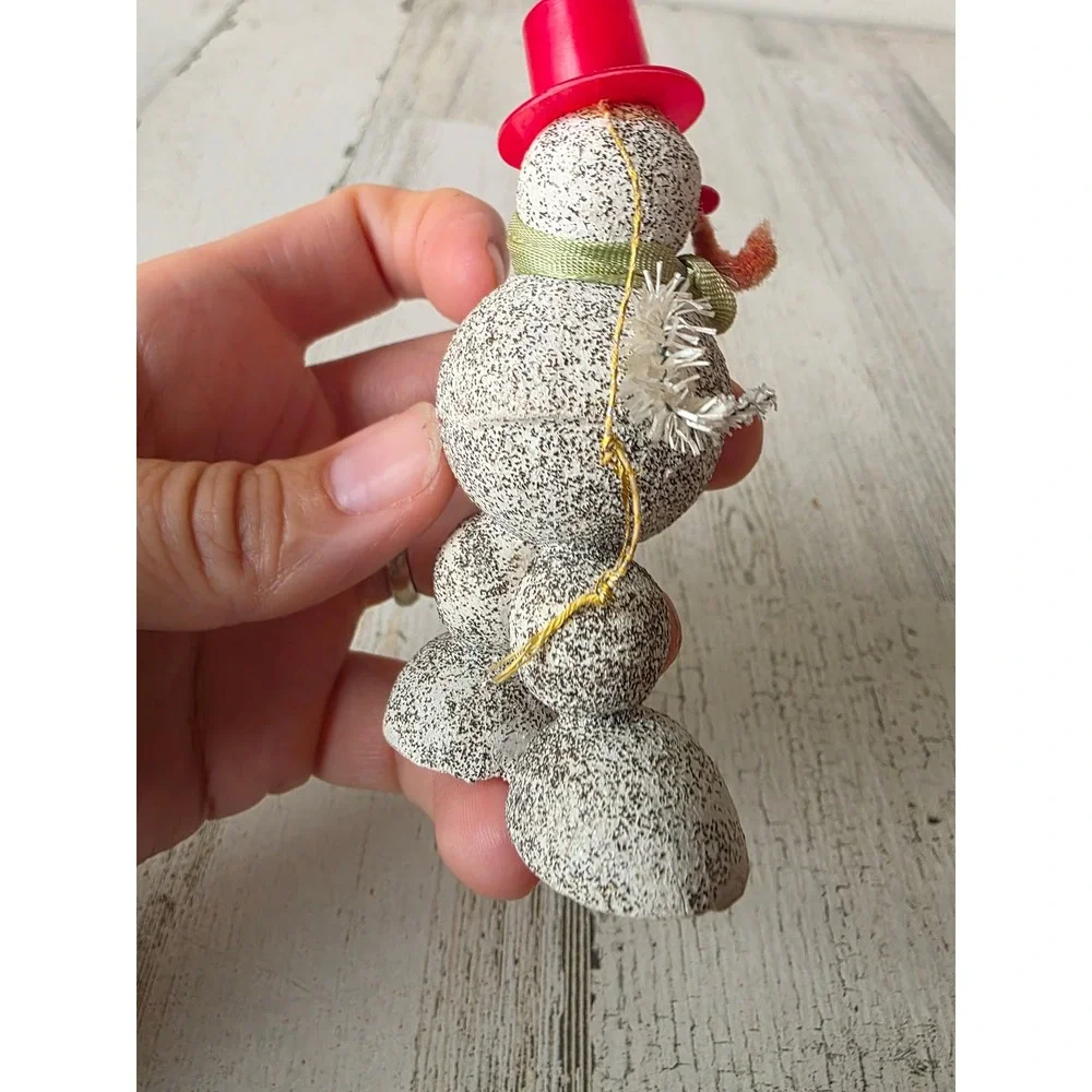 Vintage Japan putz snowman ornament top hat Frosty mica Xmas tree chenille